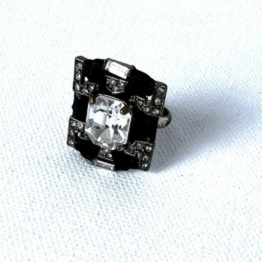 Stella & Dot Square Jewel and Fabric Ring Adjustable